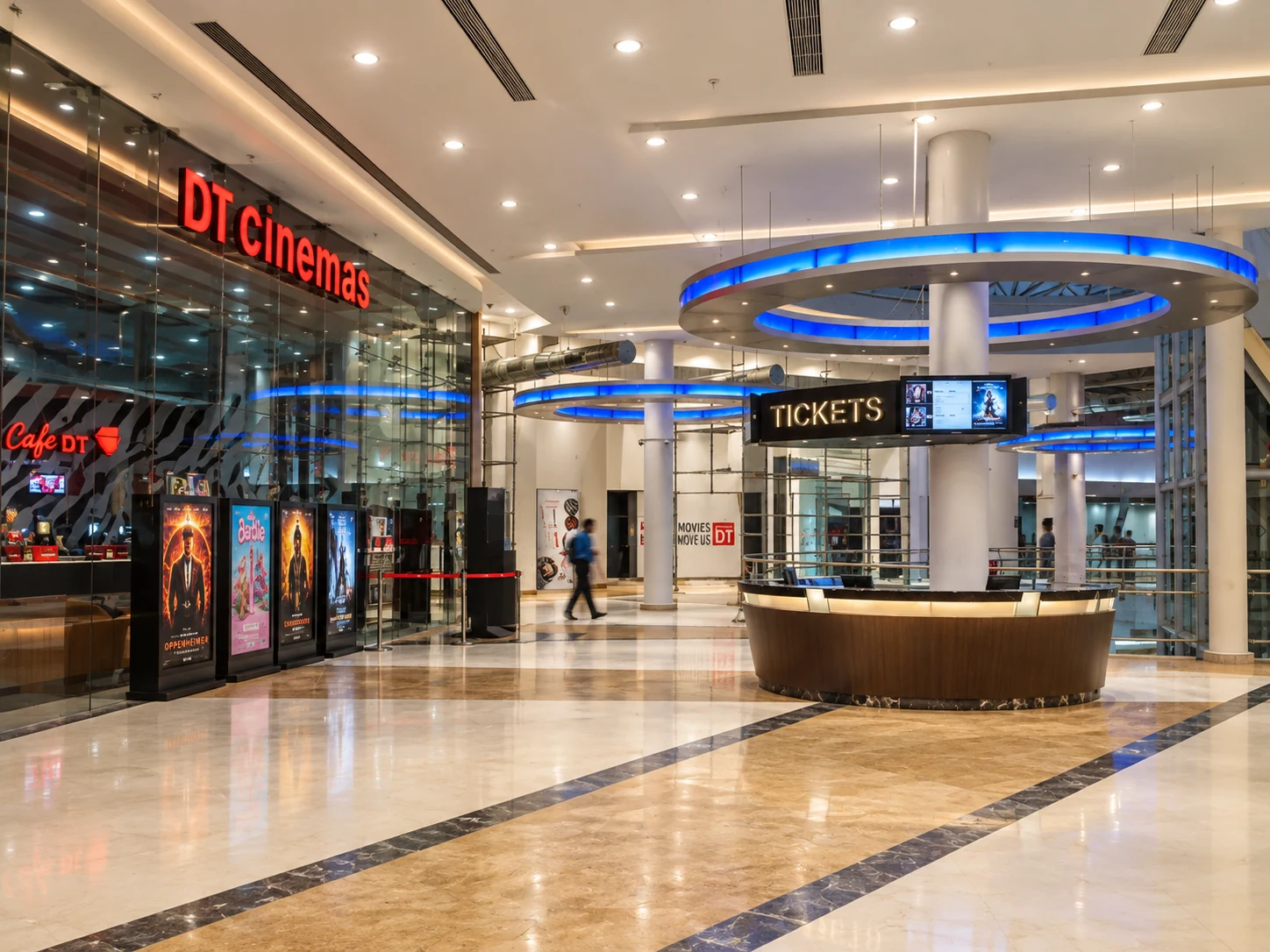 Cinema entrance and ticket counter inside a shopping mall