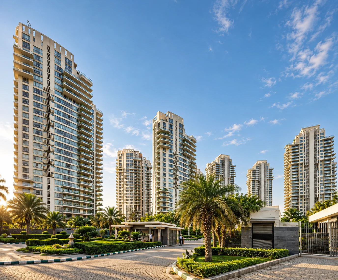 Residential development with landscaped grounds and apartment towers